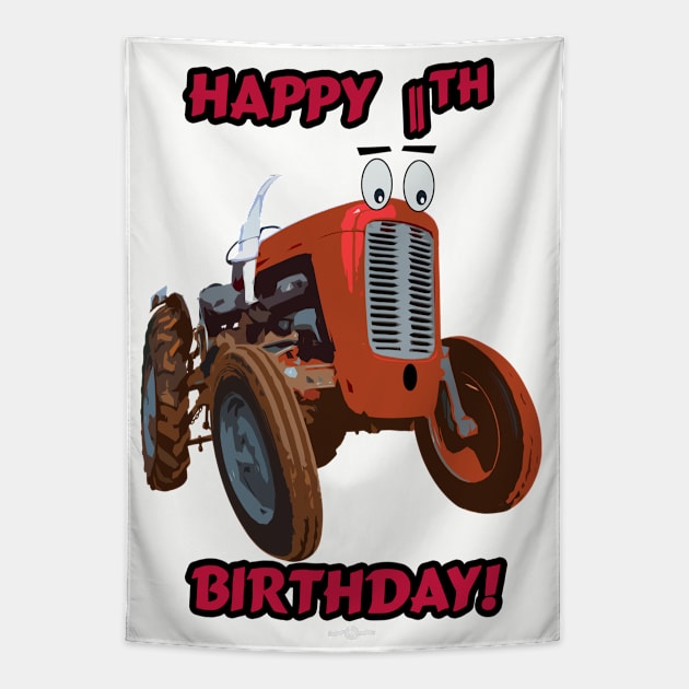 Happy 11th birthday tractor design Tapestry by seadogprints