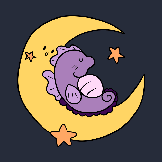 Purple Seahorse Sleeping on a Crescent Moon by saradaboru