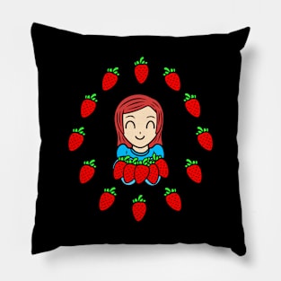 Cute girl with strawberries Pillow