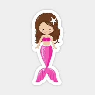 Cute Mermaid, Little Mermaid, Brown Hair, Tail Magnet