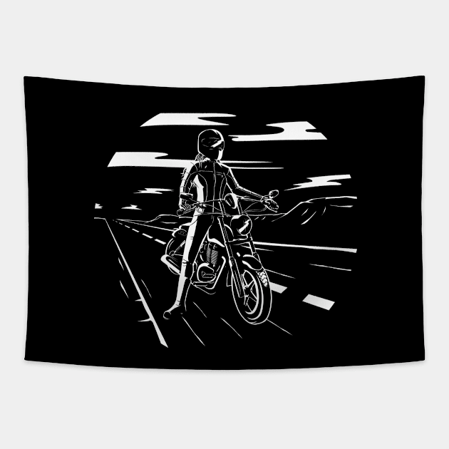 Biker Girl on the Road Tapestry by TheTome