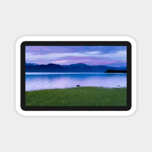 Calm sunset evening landscape of Lake Laberge Yukon YT Canada Magnet