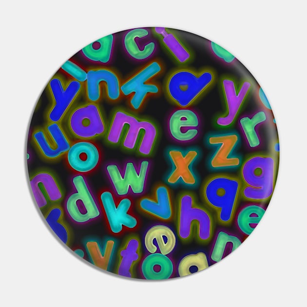 Jumbled Multi Coloured Letters Dark Pin by Russell102