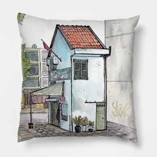 Tinyhouse Saigon (Ho Chi Minh City) Vietnam Watercolor Illustration Pillow