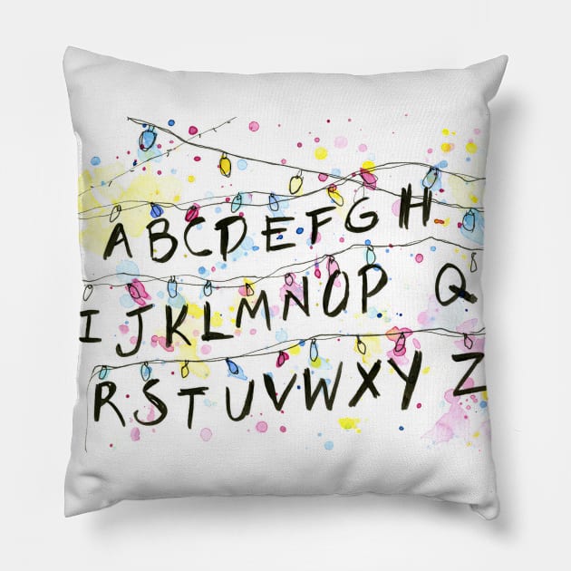 Alphabet Wall Christmas Lights Pillow by Olechka