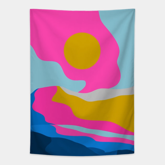 The Pink Blue Hill Tapestry by Swadeillustrations