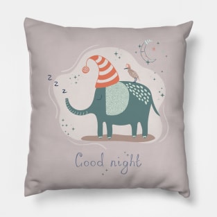 Cute hand drawn sleeping elephant in simple childish style Pillow