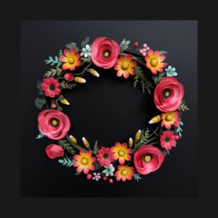 Red and Pink Rose Wreath T-Shirt