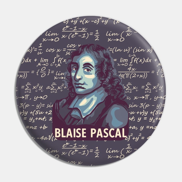 Blaise Pascal Portrait With Mathematics Pin by Slightly Unhinged