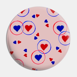 Red and Blue Hearts - Pink Pin