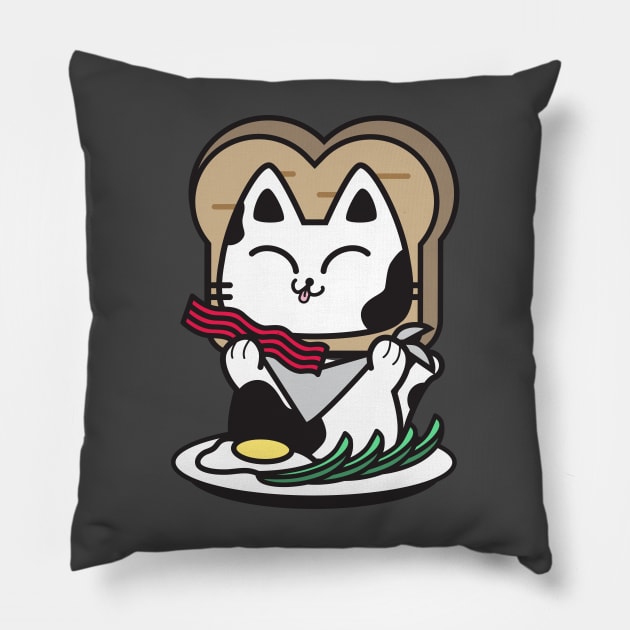 Bacon, eggs, and toast cat Pillow by plattercats