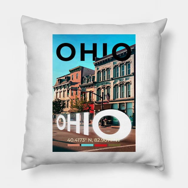 Ohio Travel Poster Pillow by mardavemardave