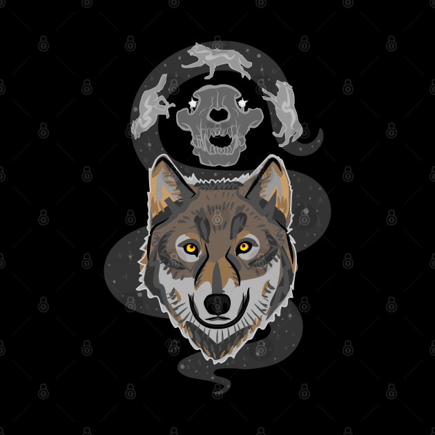 Wolf with Skull and Stars "The Ancestors Are Running" by Boreal-Witch