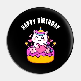 Cute Happy Birthday Unicorn with Cake Kids Girls Pin