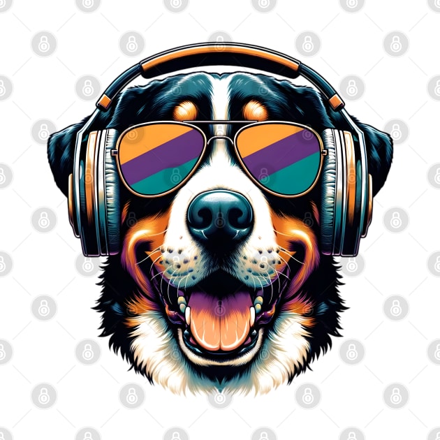 Greater Swiss Mountain Dog Smiling DJ with Euphoric Tunes by ArtRUs