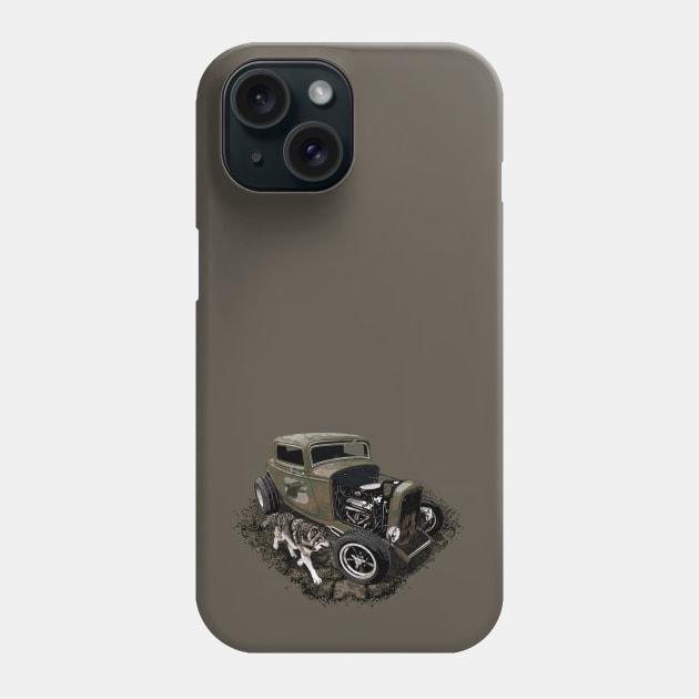 Rusty Hot Rod and Wolf Phone Case by ZoeysGarage