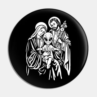 Alien Baby Jesus, Mary And Joseph Attend Pagan Atheist Party Pin