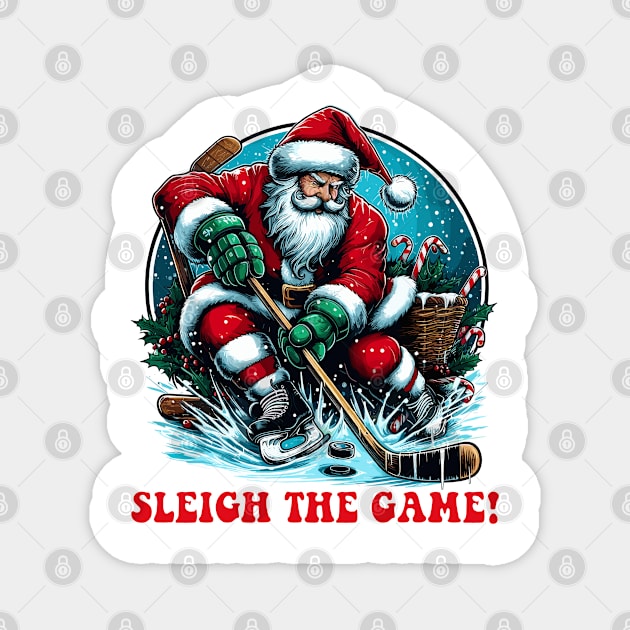 Santa Playing Ice Hockey Magnet by JessArty
