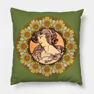 Mucha Flower Wreath Lady 02 Pillow