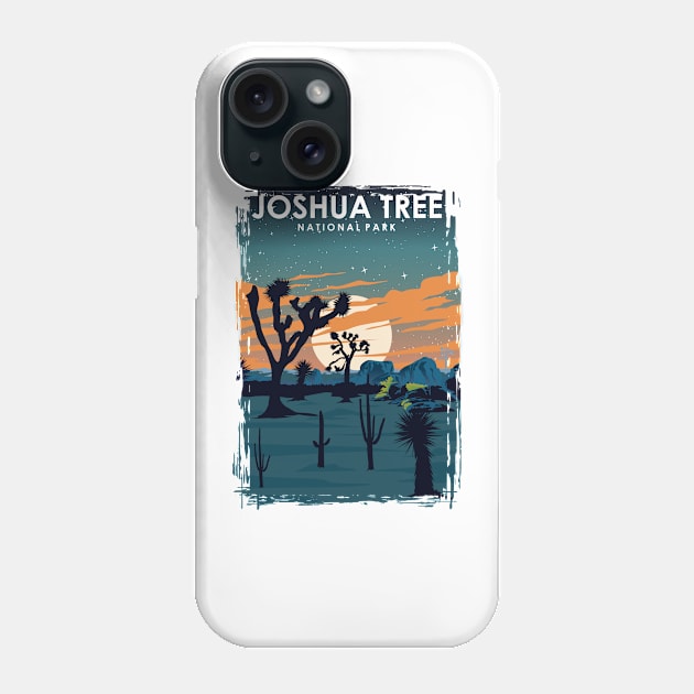 Joshua Tree National Park at Night Vintage Minimal Travel Poster Phone Case by jornvanhezik