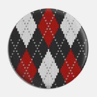 Knitted argyle in Red & White on Black Pin