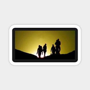 Silhouette of walker's on the peak of mam tor derbyshiire Magnet