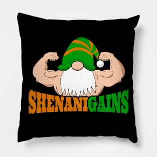 Irish Muscular Gnome Bodybuilder St Patricks Day Flexing Shenanigains Fitness Gym Workout Gift Pillow