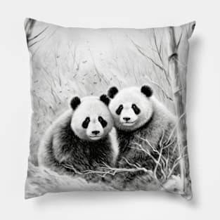 Panda Animal Discovery Wild Nature Ink Sketch Style Pillow