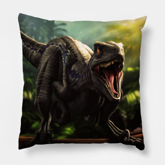 Blue Jurassic World Pillow by OlenskiCreations