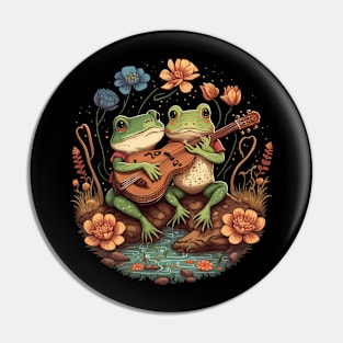 Cottagecore aesthetic cute frogs playing ukelele on Mushroom Pin