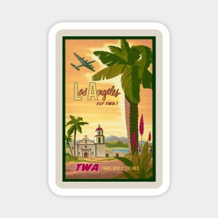 Restored Vintage TWA Travel To Los Angeles Poster Print Magnet