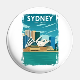 Sydney Australia Vintage Minimal Oprah House Travel Poster Pin