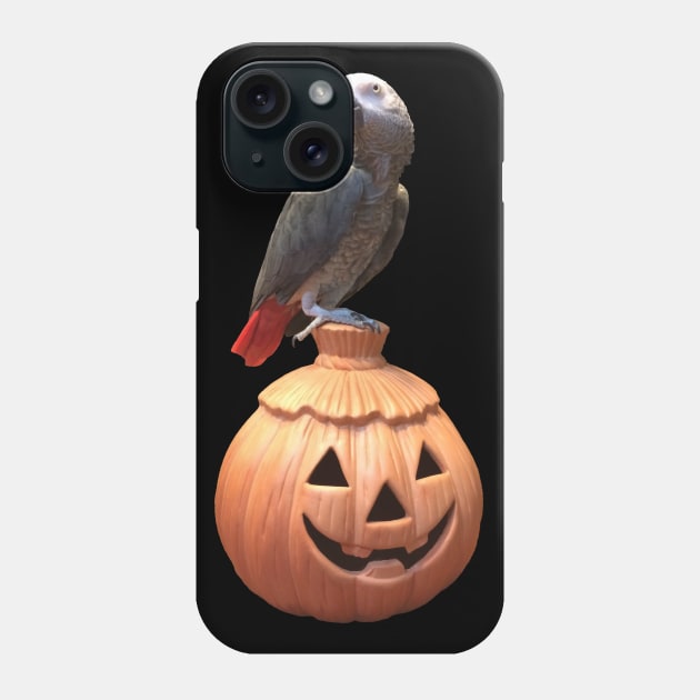 Jack-o-lantern Halloween African Grey Parrot Phone Case by Einstein Parrot