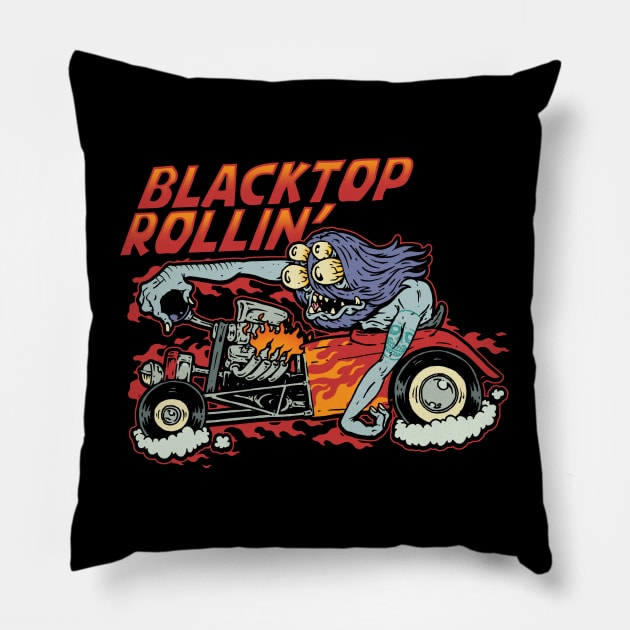 Blacktop Rollin' Monster Fink Gasser Pillow by MonstersandMartians