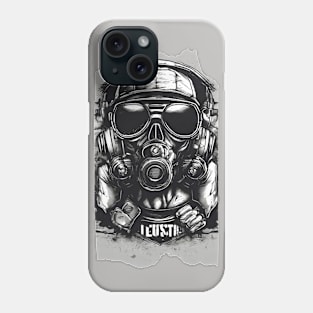 Sonorous Sentinel, Gas Mask Headphones Greyscale Phone Case