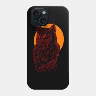 Red Owl design in front of orange full moon. Phone Case