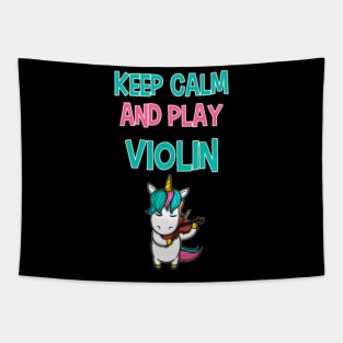 Keep calm and play violin unicorn violinist girl Tapestry