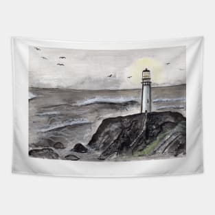 Expressive Lighthouse Mixed Media Painting Tapestry