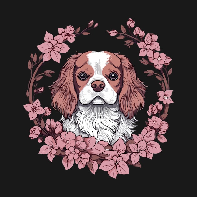 King Charles Spaniel with Cherry Blossom flowers by gezwaters