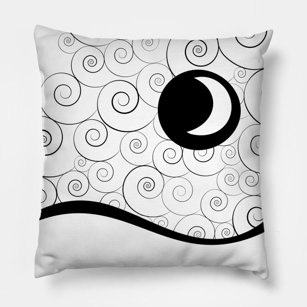 Winter Crescent Moon Landscape Pillow by NeddyBetty