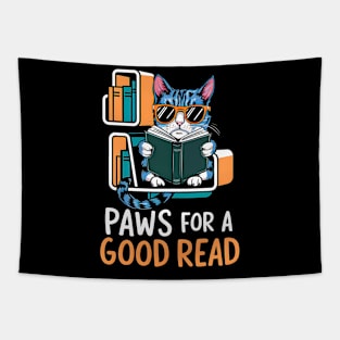 Paws for a Good Read | Funny cat reading book Tapestry