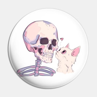 Cat and skeleton Pin