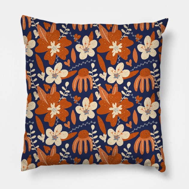 Wild Countryside (Pumpkin & Navy) Pillow by Cascade Patterns