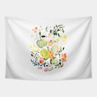 Apple Picking | Fruits and florals watercolor Tapestry