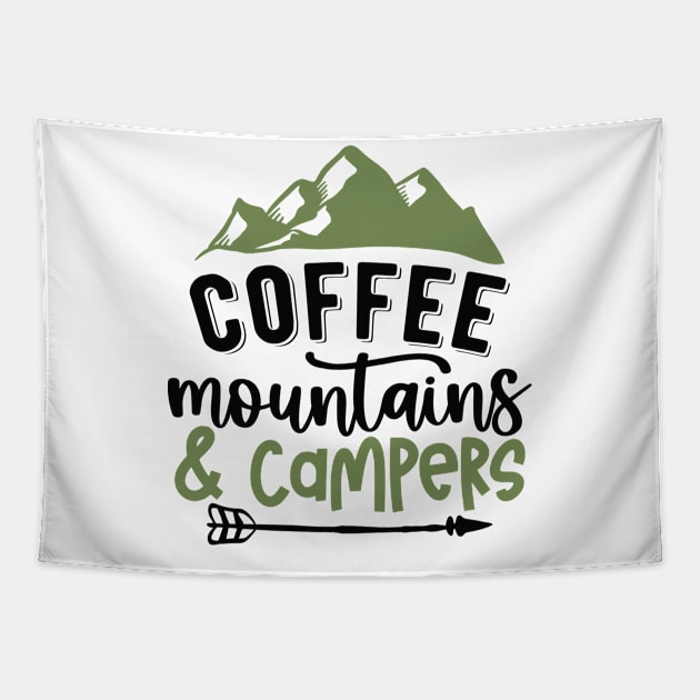 Coffee Mountains And Campers | Camping And Coffee Design Tapestry by TheBlackCatprints