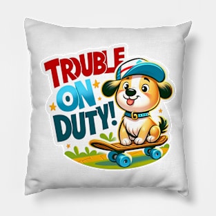 Playful Skateboarding Dog Graphic Tee - Humorous Canine Lover Pillow