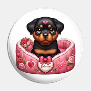 Valentine Rottweiler Dog in Bed Pin