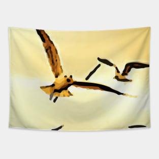 Birds flying in the sky, 2, bird, birds, seagull, seagulls, swan, waterfowl, swan, sky, freedom, summer, spring, nature, Tapestry