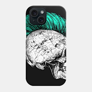 Skeleton skull with iro hairstyle in turquoise Phone Case