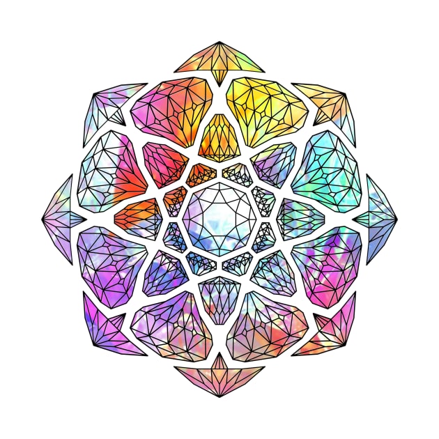 Rainbow Prismatic Crystal Mandala - Black Outline by CrystaLinaCrafts